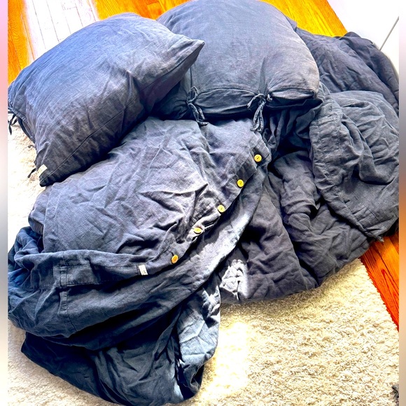 House of Baltic Linen Queen Duvet cover + 2 euro shams gray - Picture 3 of 5